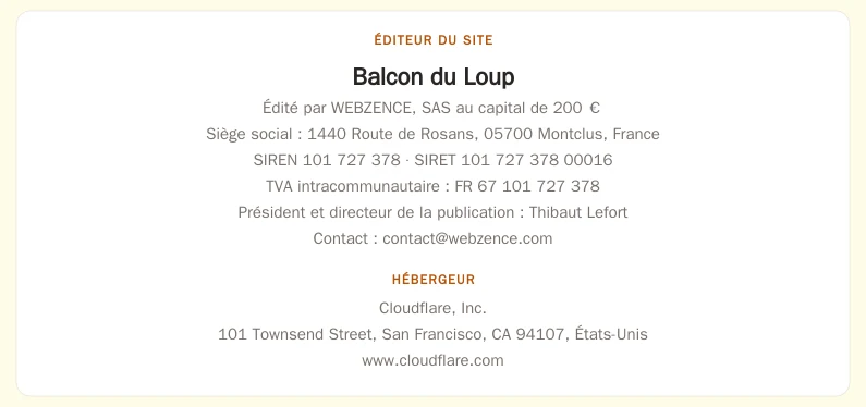 Coordonnées légales de l&rsquo;éditeur et de l&rsquo;hébergeur du site